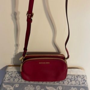 Michael Kors Cherry red pebbled leather double zipped handbag